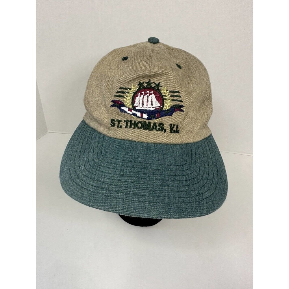 Vintage St. Thomas Virginia VI Green Baseball Hat Cap Unisex Adjustable Snapback